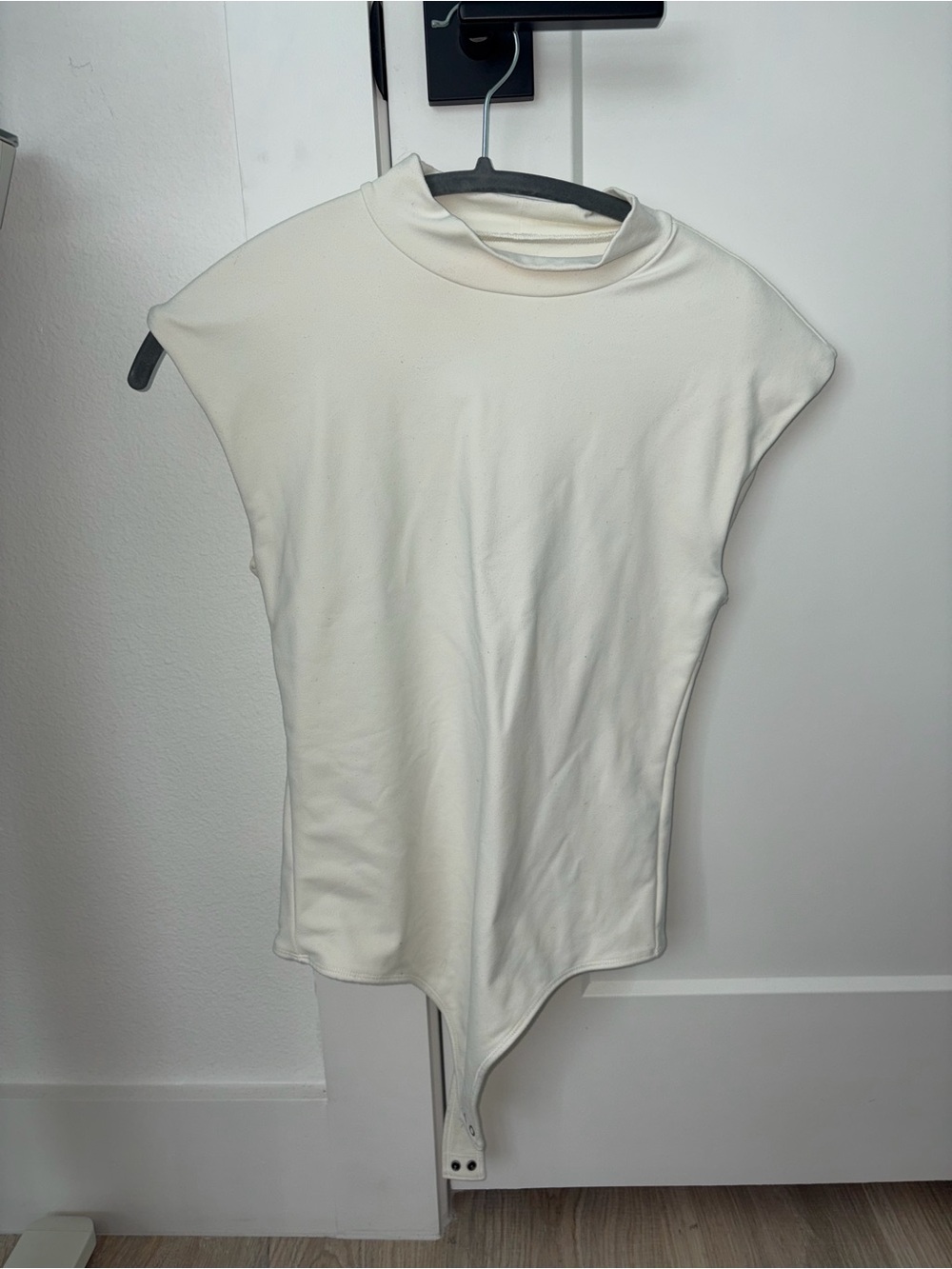 Abercrombie & Fitch Cream Mock Neck Cap-Sleeve Bodysuit